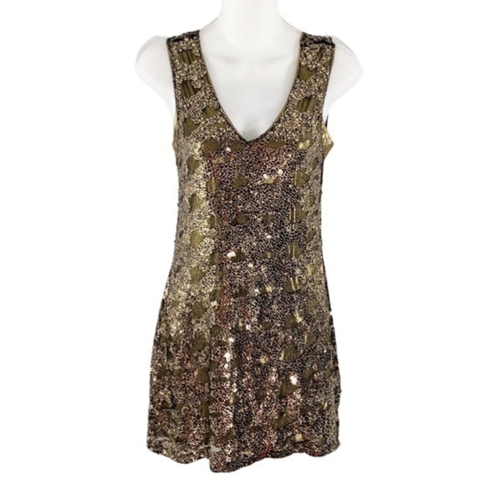 NWT Express gold black sequin tank dress